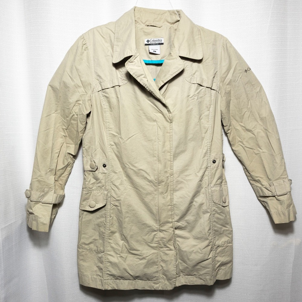 Columbia Trench Coat Jacket Womens XL Tan Beige Long Utility Gorpcore Clean Girl